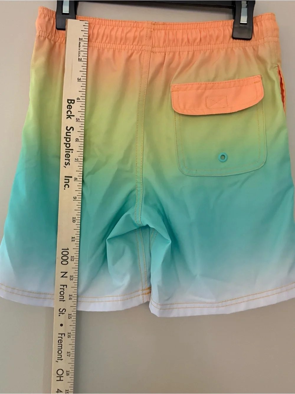 Wonder Nation Ombré Orange Yellow Blue Boys Quick Dry Stretch Swim Trunks Medium